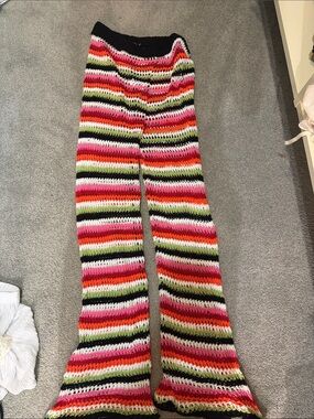 NastyGal Crochet Stripe Flared Pants in Bright Multi Colors